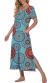 PrinStory Womens Long Nightgown Short Sleeve Nightshirt V-Neck Soft Loungewear Casual Sleepwear With Pockets