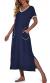 PrinStory Womens Long Nightgown Short Sleeve Nightshirt V-Neck Soft Loungewear Casual Sleepwear With Pockets