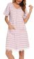 Vlazom Women’s Nightgowns Soft Cotton Stripe Nightdress 3/4 Sleeve Night Shirt Sleepwear with Pockets