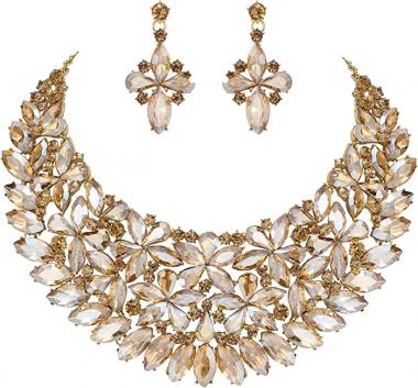 SWEETV Costume Jewelry for Women,Wedding Bridal Jewelery for Brides, Bridesmaids, Austrian Crystal Rhinestone Necklace Dangle Earrings Jewelry Set for Wedding Party Prom