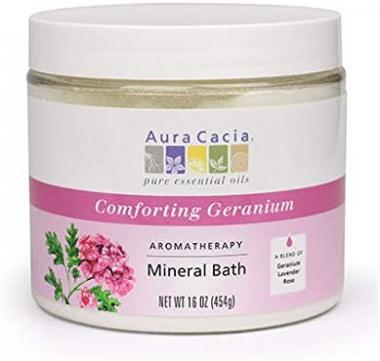 Aura Cacia Comforting Geranium Aromatherapy Mineral Bath | 16 oz. Jar | Rosa damascena