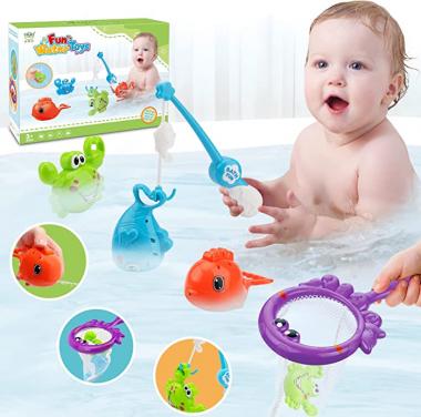 Toddler Toys Bath Toys for Toddlers 1-3 Baby Bath Toys 12-18 Months Floating Fishing Games with Net Fishes Crab Spray Water Swim Pool Infant Toys Birthday Gifts for 1 2 3 4 5 6 Years Old Boys Girls