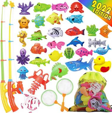 GoodyKing Magnetic Fishing Game Pool Toys for Kids - Bath Outdoor Indoor Carnival Party Water Table Fish Toys for Kids Age 3 4 5 6 Years Old 2 Players Gift (Medium)
