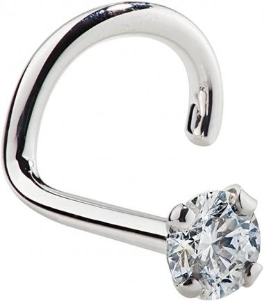 14K White Gold Diamond Nose Ring | USA Made Gold Nose Stud I1 Clarity - 20 Gauge Genuine Diamond Nose Stud for Women