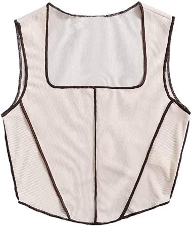 SheIn Women's Square Neck Crop Top Tank Sleeveless Asymmetrical Ribbed Knit Vest