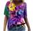Women's Summer Short Sleeve Tunic Tops V Neck Colorful Floral Printed Tees Shirt Casual Comfy Blouses Tops