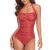 Smismivo Tummy Control Swimwear Halter One Piece Slimming Vintage Retro Swimsuit Womens Ruched Push Up Bathing Suit