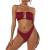 ZAFUL Women's Strapless Ribbed Tie Back Ruffle Cutout Bandeau Bikini Set Swimsuit