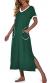 PrinStory Womens Long Nightgown Short Sleeve Nightshirt V-Neck Soft Loungewear Casual Sleepwear With Pockets