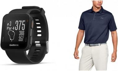 Garmin 010-02028-00 Approach S10, Lightweight GPS Golf Watch, Black & Under Armour Men's Tech Golf Polo, Midnight Navy (410)/Graphite, Large