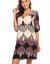 Halife Women's Vintage Ethnic Style Printed Tassel Tie Neck Loose Fit Bohemian Tunic Dress