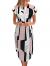 TEMOFON Women's Dresses Summer Floral Geometric Pattern Short Sleeve Midi V-Neck Casual Dress with Belt S-2XL