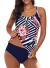 Aleumdr Womens Blouson Striped Printed Strappy T-Back Push up Tankini Top with Shorts