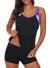 Aleumdr Womens Blouson Striped Printed Strappy T-Back Push up Tankini Top with Shorts