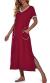 PrinStory Womens Long Nightgown Short Sleeve Nightshirt V-Neck Soft Loungewear Casual Sleepwear With Pockets