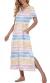 PrinStory Womens Long Nightgown Short Sleeve Nightshirt V-Neck Soft Loungewear Casual Sleepwear With Pockets