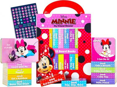 Disney Minnie Mouse Board Books Set Toddlers Babies Bundle ~ Pack of 12 Chunky My First Library Board Book Block with Stickers (Minnie Mouse Books for Infants)