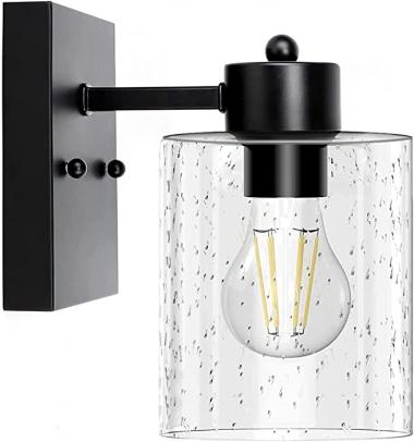 Depuley 1-Light Matte Black Wall Sconces Light Fixtures, Industrial Bathroom Vanity Lighting, Vintage Farmhouse Wall Mount Lamp with Bubbled Glass Shade for Mirror Hallway Kitchen Bedroom, E26 Base