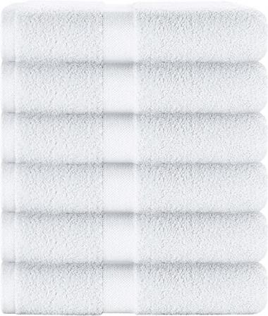 Wealuxe Cotton Bath Towels - 24x50 Inch - Lightweight Soft and Absorbent Gym Pool Towel - 6 Pack - White