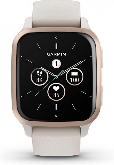Garmin Venu® Sq 2 - Music Edition, GPS Smartwatch, All-Day Health Monitoring, Long-Lasting Battery Life, AMOLED Display, Peach Gold and Ivory