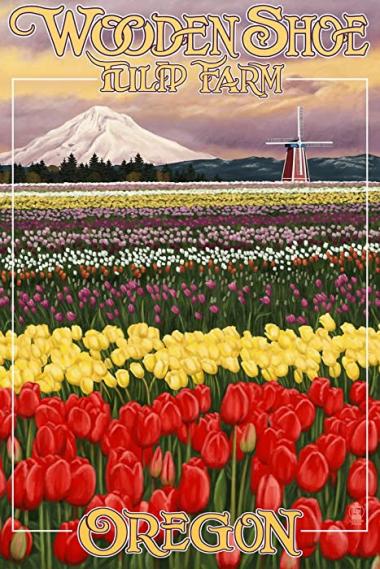 Wooden Shoe Tulip Farm, Woodburn, Oregon (12x18 Art Print, Travel Poster Wall Decor)