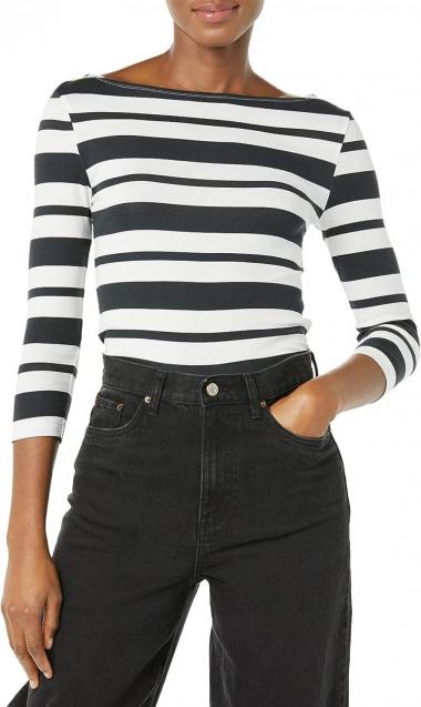 Amazon Essentials Women's Slim-Fit 3/4 Sleeve Solid Boat Neck T-Shirt