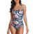 Smismivo Tummy Control Swimwear Halter One Piece Slimming Vintage Retro Swimsuit Womens Ruched Push Up Bathing Suit