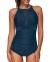 Tempt Me Women One Piece Swimsuit High Neck Plunge Mesh Ruched Monokini Swimwear