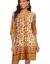 Halife Women's Vintage Ethnic Style Printed Tassel Tie Neck Loose Fit Bohemian Tunic Dress
