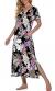 PrinStory Womens Long Nightgown Short Sleeve Nightshirt V-Neck Soft Loungewear Casual Sleepwear With Pockets