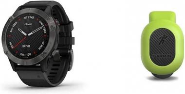 Garmin Fenix 6 Sapphire, Premium Multisport GPS Watch, Features Mapping, Music, Grade-Adjusted Pace Guidance and Pulse Ox Sensors, Dark Gray with Black Band & 010-12520-00 Running Dynamics Pod