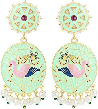 Aheli Handcrafted Enamel Meenakari Pearl Radha Krishna Jhumka Earrings Jewelry for Women Girls