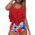Women Swimsuit Women 2 Piece Split Swimsuit Ruffle Vest High Waist Tummy Bikinishort Floral Swimsuit Bikini Set