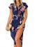 TEMOFON Women's Dresses Summer Floral Geometric Pattern Short Sleeve Midi V-Neck Casual Dress with Belt S-2XL