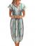 TEMOFON Women's Dresses Summer Floral Geometric Pattern Short Sleeve Midi V-Neck Casual Dress with Belt S-2XL