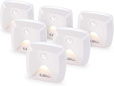 Stick-on Motion Sensor Lights, Warm White LED Night Light, Stick-Anywhere Stair Lights, Closet Light, Battery Operated Wall Light for Kitchen, Hallway, Bedroom, Bathroom, Stairs, 6-Pack
