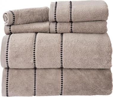 Luxury Cotton Towel Set- Quick Dry, Zero Twist and Soft 6 Piece Set With 2 Bath Towels, 2 Hand Towels and 2 Washcloths By Lavish Home (Taupe / Black)