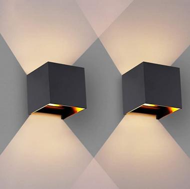 OOWOLF Modern Set of 2 LED Wall Sconces, Waterproof IP65 Outdoor, 3000K Cool White Aluminum Wall Sconce Lighting, G9 Replaceable Bulb Up and Down Indoor for Living Room Bedroom Hallway Black