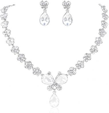 Asooll Bridal Crystal Jewelry Set Silver Wedding Butterfly Necklace and Earrings Rhinestone Costume Jewelery for Women and Girls