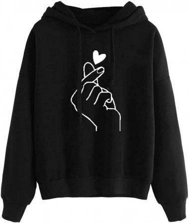 Sweatshirt Pullover Long Womens Blouse Sleeve Jumper Hooded Hoodie Tops Women's Blouse Oversized (Black, L)