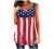Fashion Women Tank American Flag Print Lace Tops Insert V-Neck Shirt Blouse