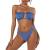 ZAFUL Women's Strapless Ribbed Tie Back Ruffle Cutout Bandeau Bikini Set Swimsuit
