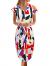 TEMOFON Women's Dresses Summer Floral Geometric Pattern Short Sleeve Midi V-Neck Casual Dress with Belt S-2XL