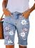 Sidefeel Women Bermuda Shorts Denim Destroyed Raw Hem Shorts Jeans