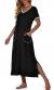 PrinStory Womens Long Nightgown Short Sleeve Nightshirt V-Neck Soft Loungewear Casual Sleepwear With Pockets