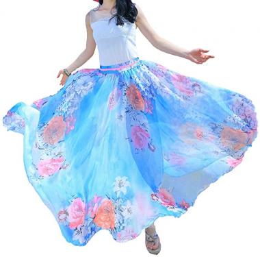 Afibi Women Full/Ankle Length Blending Maxi Chiffon Long Skirt Beach Skirt