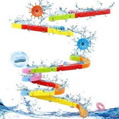 Aomola Kids Bath Toys for Toddlers Fun Slide Water Ball Track Stick to Wall Bathtub DIY Waterfall Pipe and Tub Toys with Suction Wheels Gift for Boys Girls 38 Piece