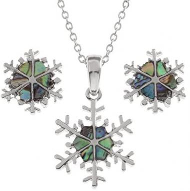 Talbot Fashions Tide Jewellery Inlaid Paua Shell Snowflake Pendant & Stud Earring Set