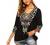 AK Women's Summer Boho Embroidery Mexican Bohemian Tops Peasant 3/4 Sleeve V Neck Shirt Tunic Blouses