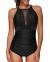 Tempt Me Women One Piece Swimsuit High Neck Plunge Mesh Ruched Monokini Swimwear